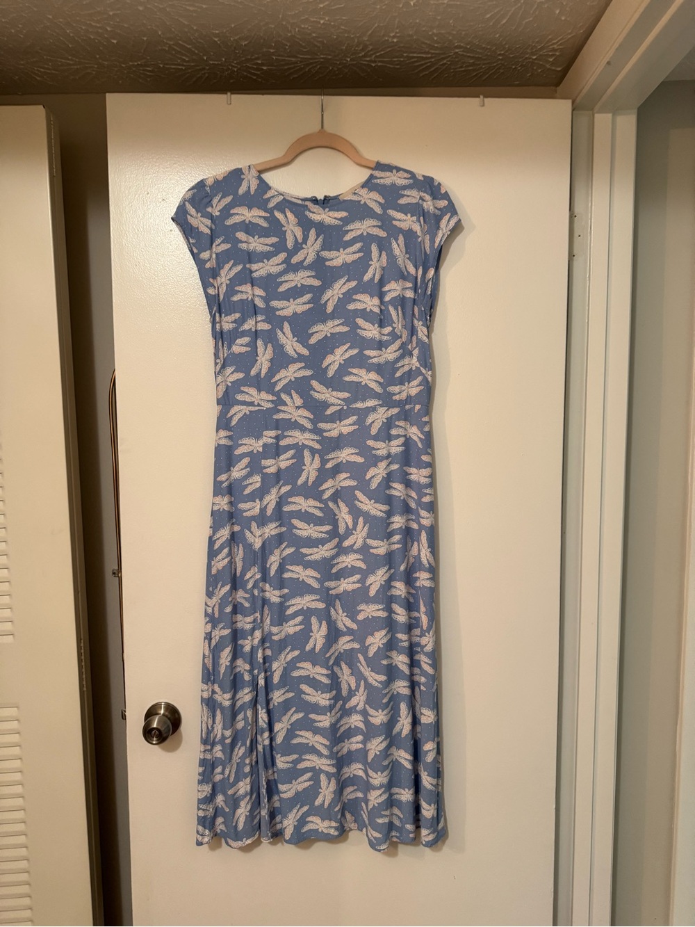 LOFT Light Blue Feather-Print Maxi Dress